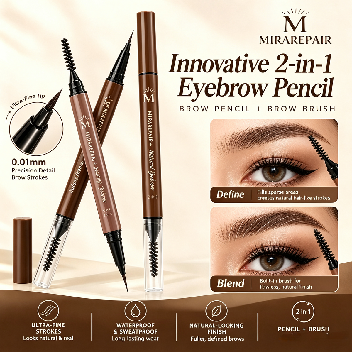 Dual-Ended Liquid Eyebrow Pen with Spiral Brush, Waterproof Brow Definer ✨
